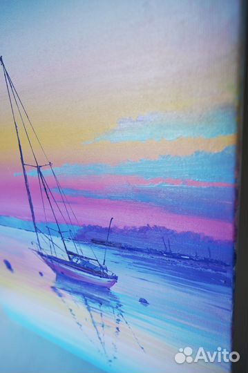 Картина маслом на холсте морской пейзаж с яхтами