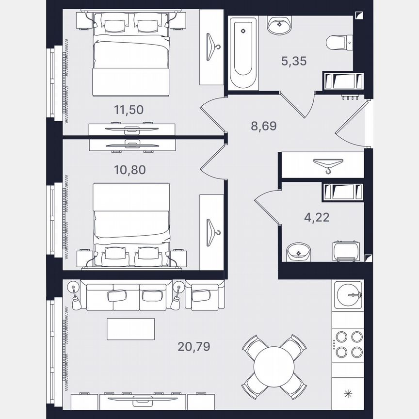 3-к. апартаменты, 61,4 м², 18/24 эт.