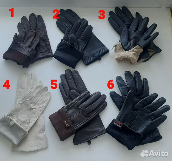 Перчатки кожаные женские, разные