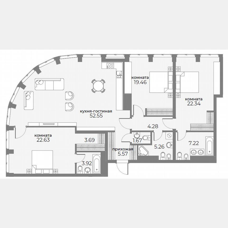 3-к. апартаменты, 150,7 м², 14/20 эт.