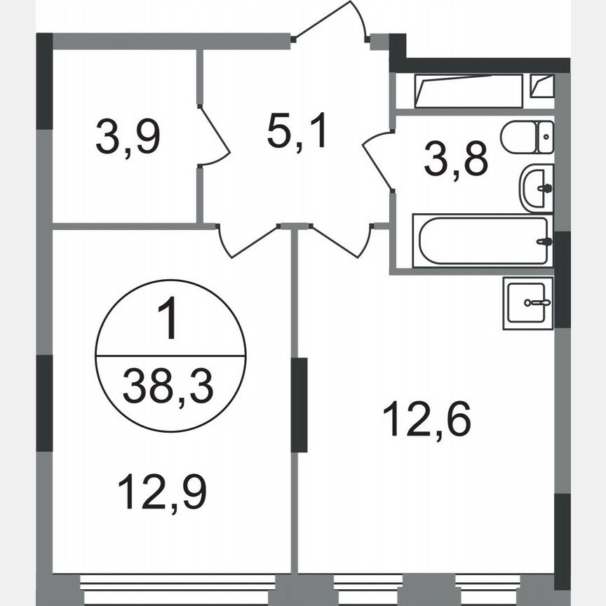1-к. квартира, 38,3 м², 9/17 эт.
