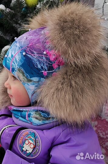 Зимняя шапка для девочки с натуральным мехом