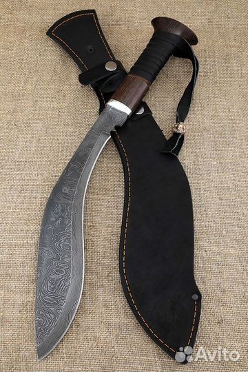 Нож Мачете №7 дамаск рукоять венге оплетка из кожи