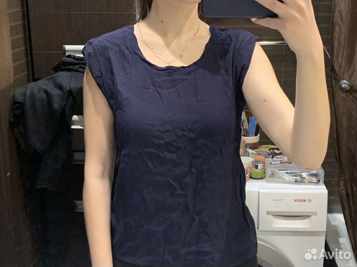 Темно-синяя блузка-футболка Mango