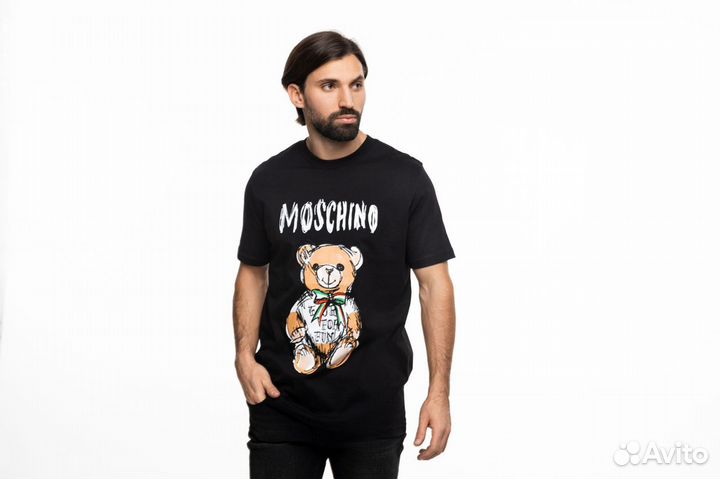 Футболка черная мужская Moschino с медведем