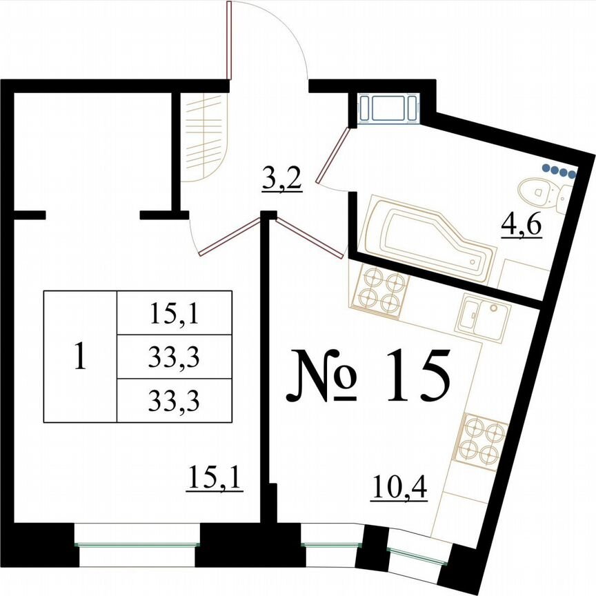 1-к. квартира, 33,3 м², 2/8 эт.