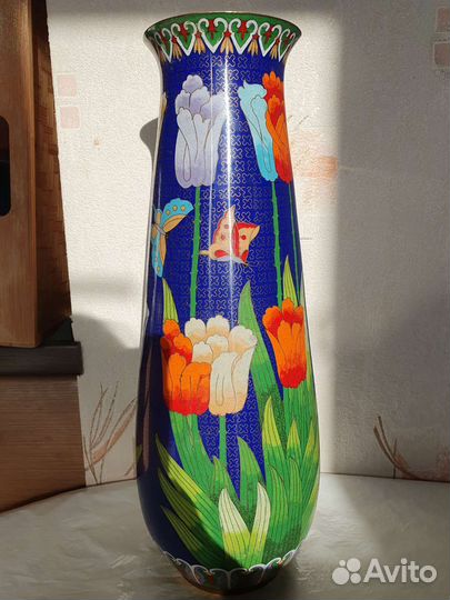 Ваза Клуазоне 41см Тюльпаны Винтаж