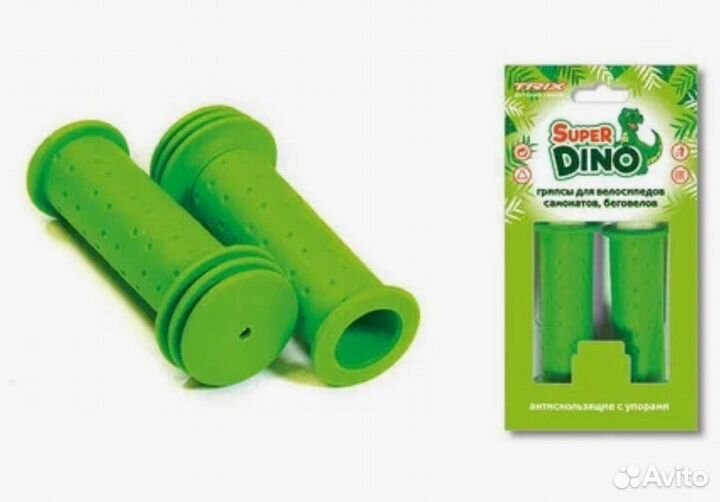 Грипсы trix Super Dino для детских велосипедов, резиновые, 102мм, антискользящие с упорами, зеленые
