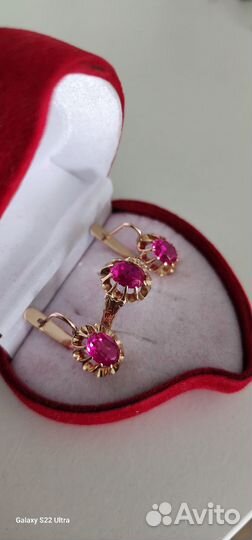 Золотые серьги и кольцо СССР 583 Комплект