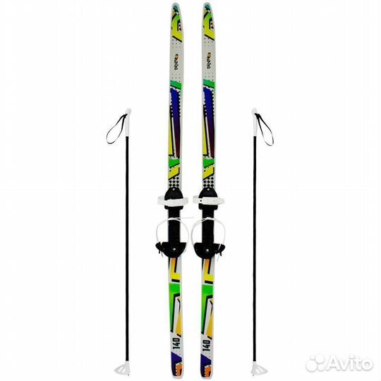 Лыжи подростковые 140/105 см серые с палками