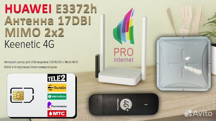 Роутер keenetic 4G huawei E3372 17DBI mimo