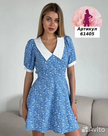 Платье мини с воротником