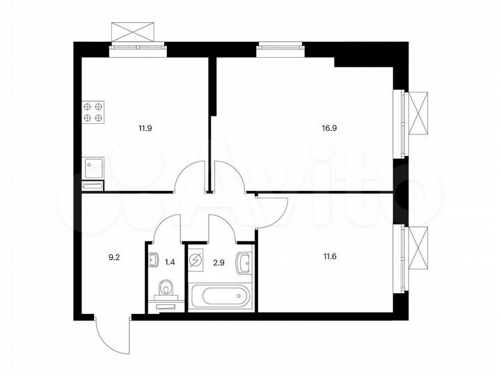 2-к. квартира, 53,9 м², 33/33 эт.