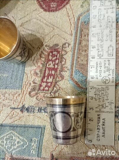 Набор серебряных стопок на подносе, 875 проба