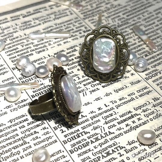Перстень, кольцо винтажное с барочным жемчугом