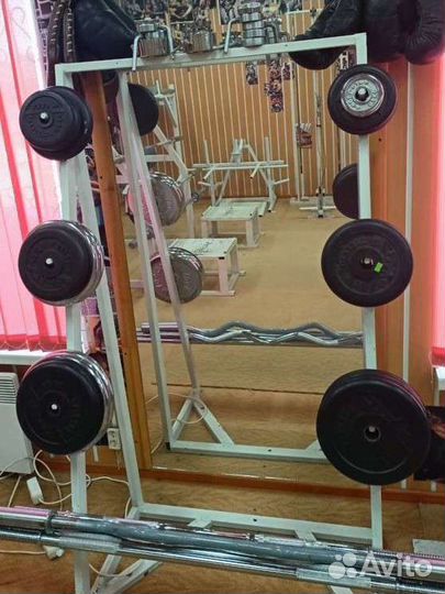 Стойка для хранения блинов и грифов, блины, штанги