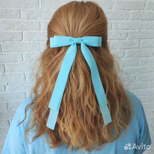 Бант заколка автомат репс ручная работа голубой