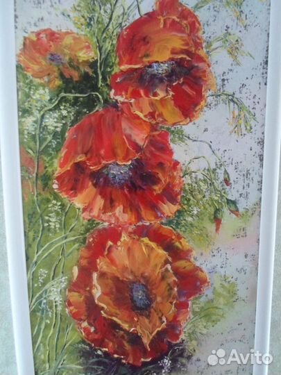 Красные маки маслом 74*30