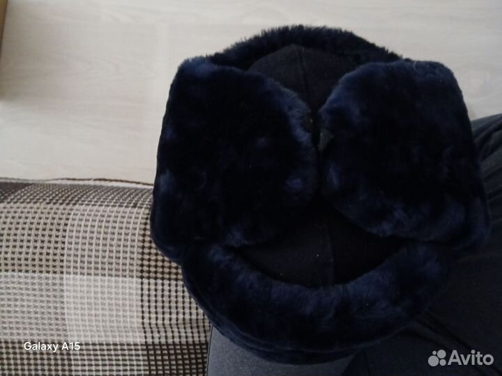 Шапка-ушанка меховая мужская синяя Росгвардия