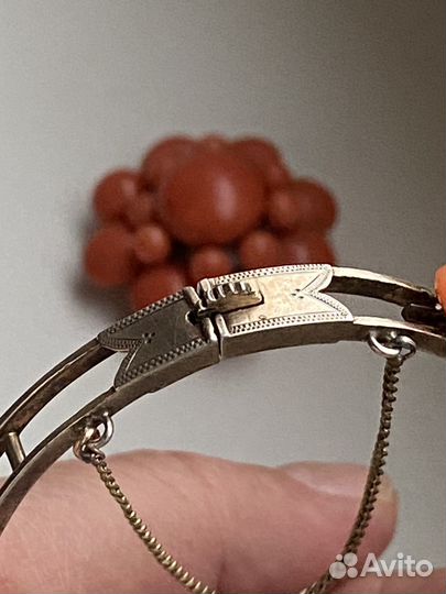 Антикварный браслет кулон серебро коралл 19 век