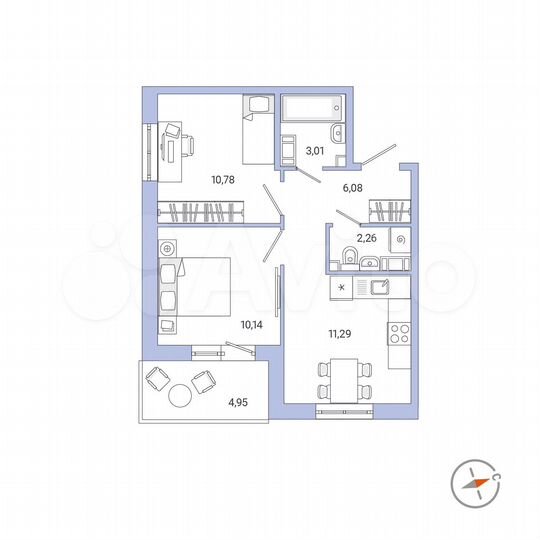 2-к. квартира, 46 м², 9/9 эт.