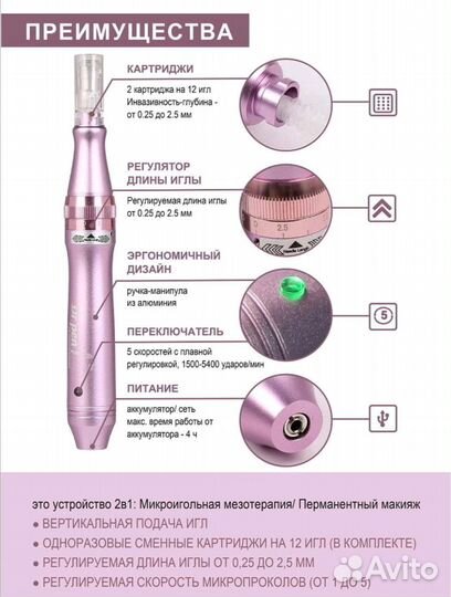 Дермороллер/мезороллер электрический для лица,тела