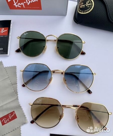 Очки ray ban round metal зеленые