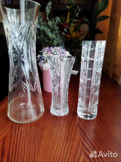 Ваза хрустальная СССР, красное стекло