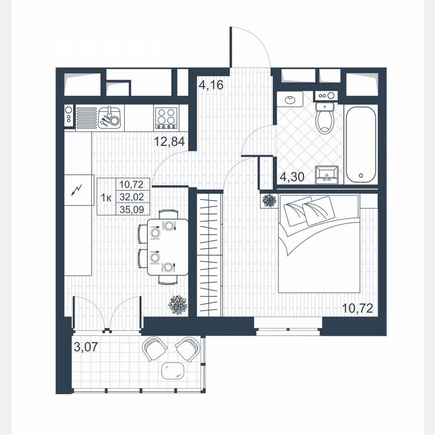 1-к. квартира, 33,6 м², 1/8 эт.