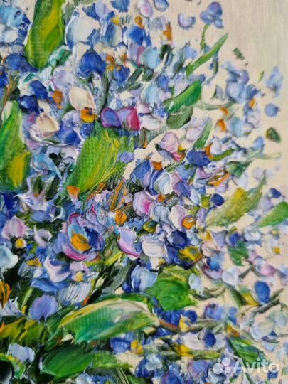 Картина маслом незабудки цветы в вазе миниатюра