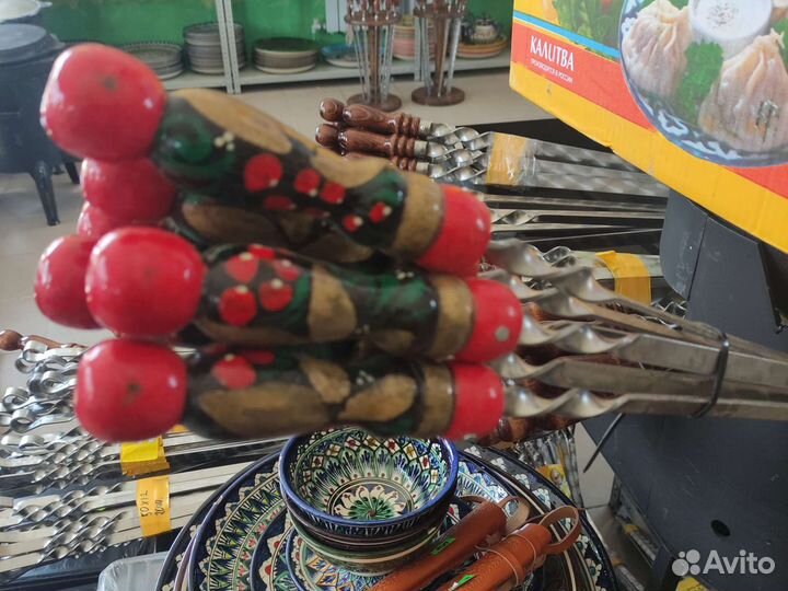 Шампура 63 см с деревянной ручкой, шампура металл