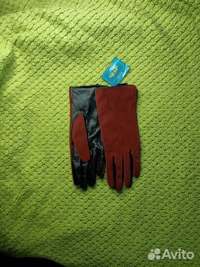 Шикарные женские перчатки из кожи+ иск.мех 8.5