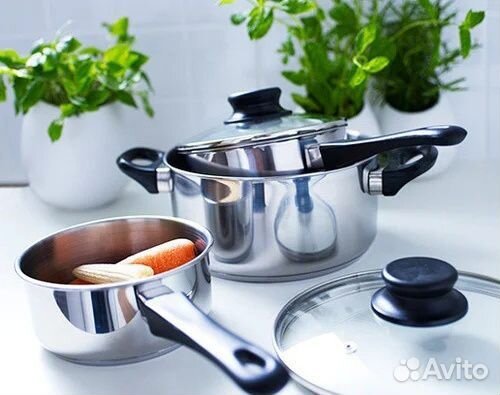 Набор IKEA кастрюля, 2 ковша, 2 крышки
