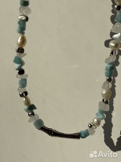 Колье чокер украшение ларимар жемчуг гематит