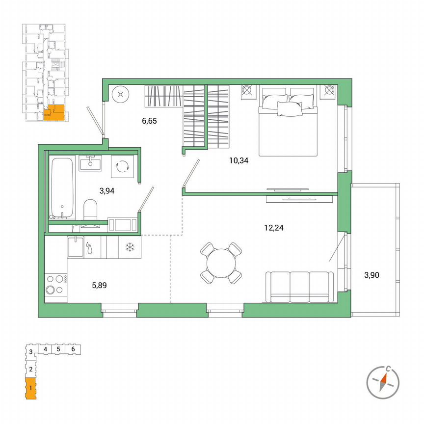 1-к. квартира, 40,2 м², 3/7 эт.