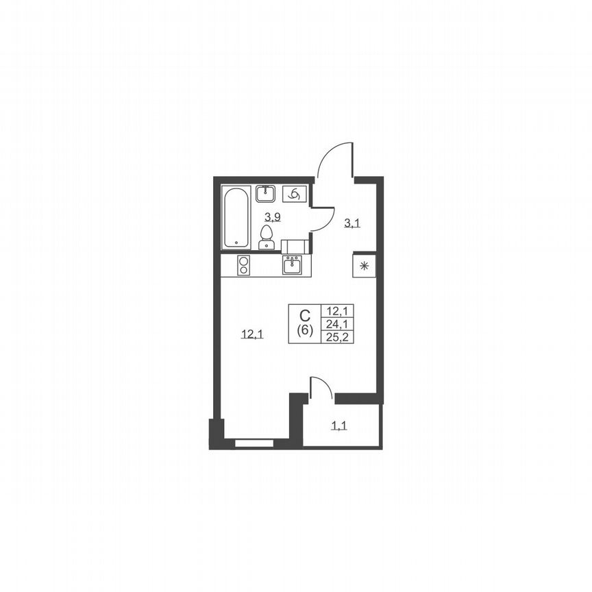 Квартира-студия, 25,2 м², 7/8 эт.