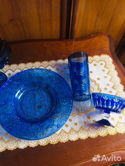 Блюдо, ваза хрусталь кобальт стекло СССР