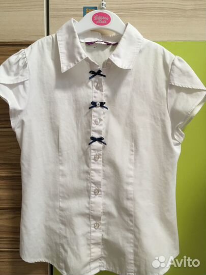 Белая блузка, рубашка для девочки 128
