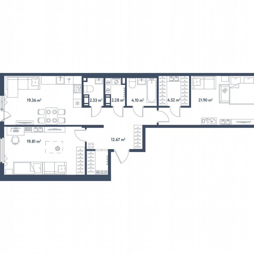 2-к. квартира, 91,3 м², 10/11 эт.