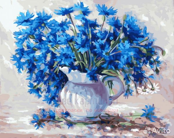 Картина по номерам 40x50 Букет ярких васильков