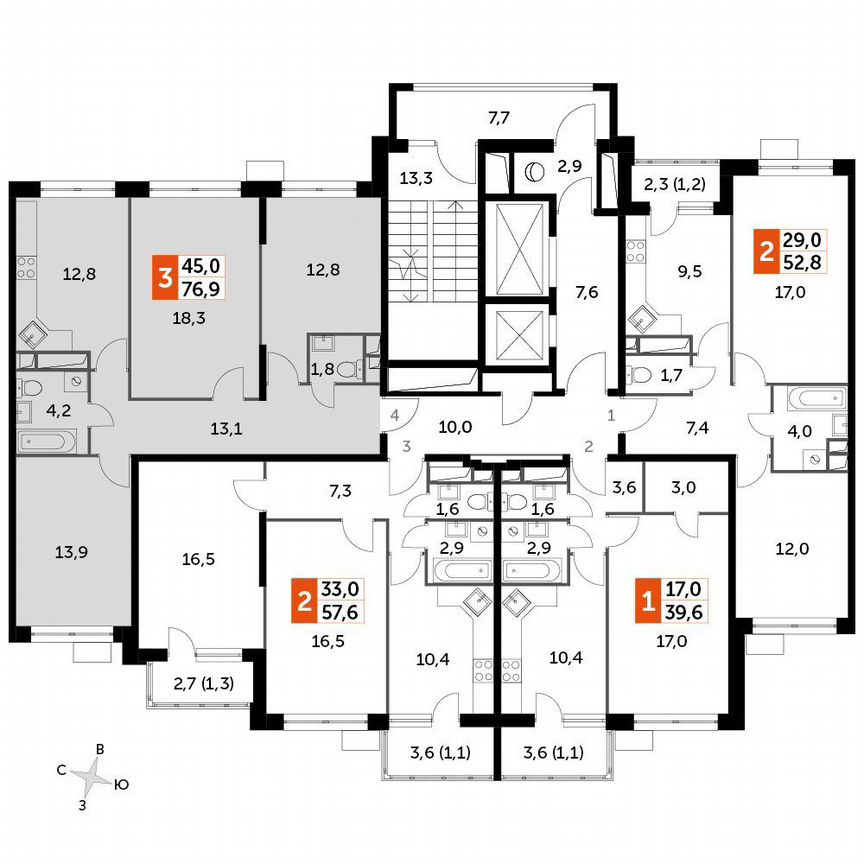 3-к. квартира, 76,9 м², 4/4 эт.