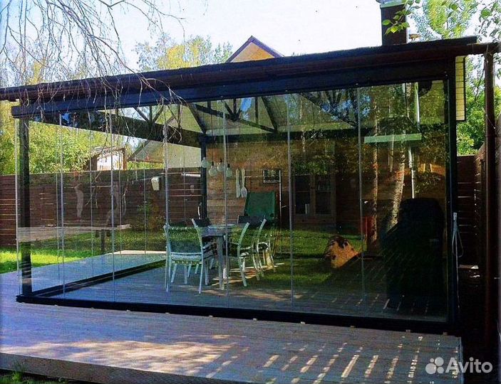 Безрамное Остекление веранд беседок
