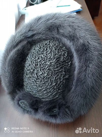 Шапка кожаная с норкой женская