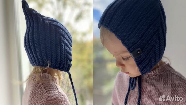 Новая шапочка для малыша синяя на 1-2г