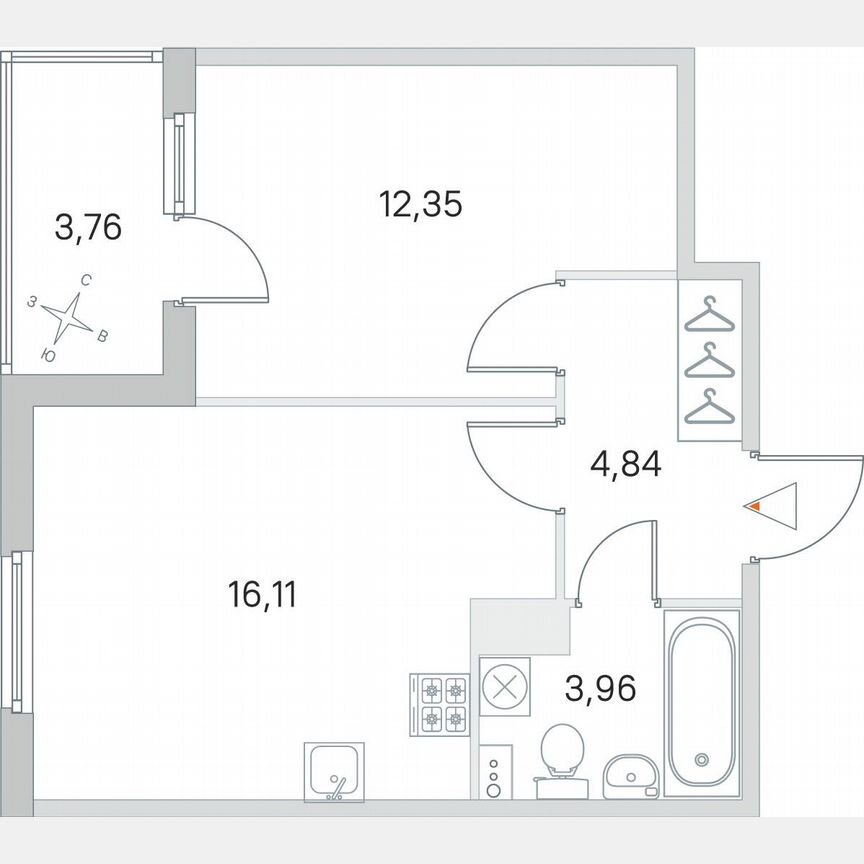 1-к. квартира, 40,8 м², 2/4 эт.