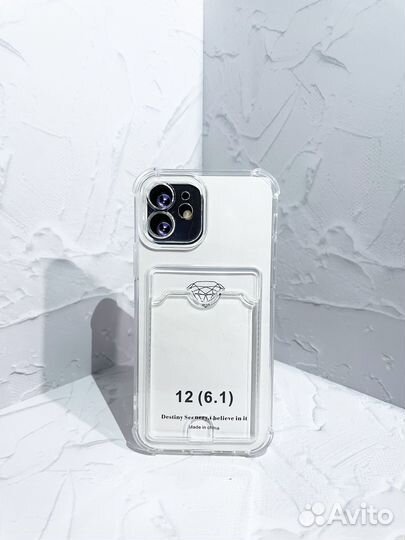 Чехол На iPhone 12 Прозрачный С Картхолдером