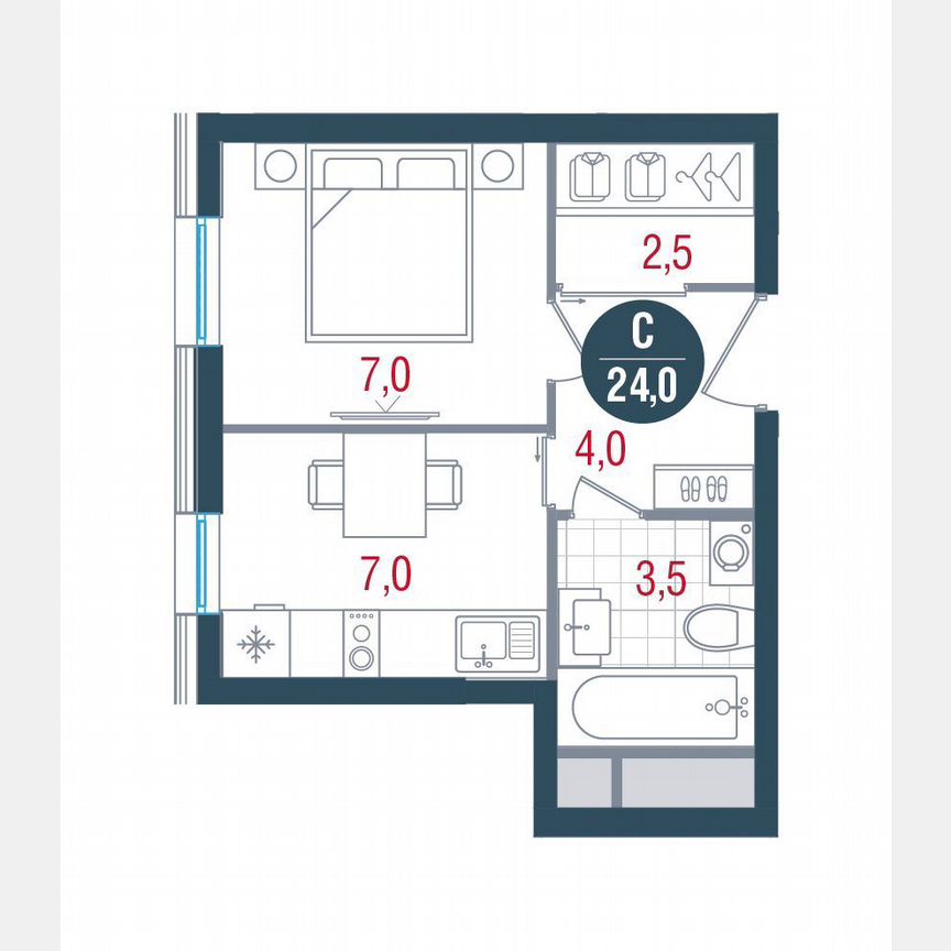 Квартира-студия, 24 м², 31/32 эт.
