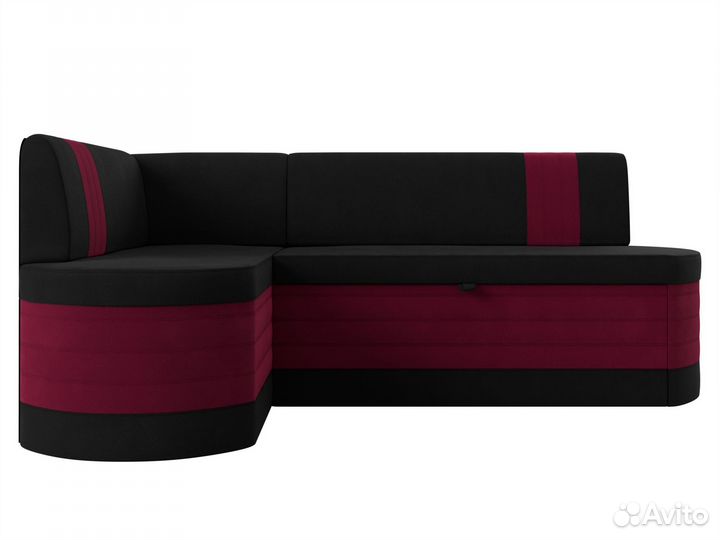 Диван кухонный угловой Токио левый угол, микровельвет, черный, бордовый