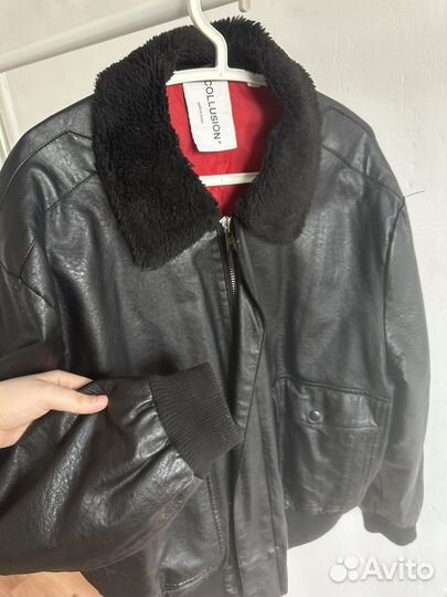 Кожаный винтажный бомбер ASOS collusion