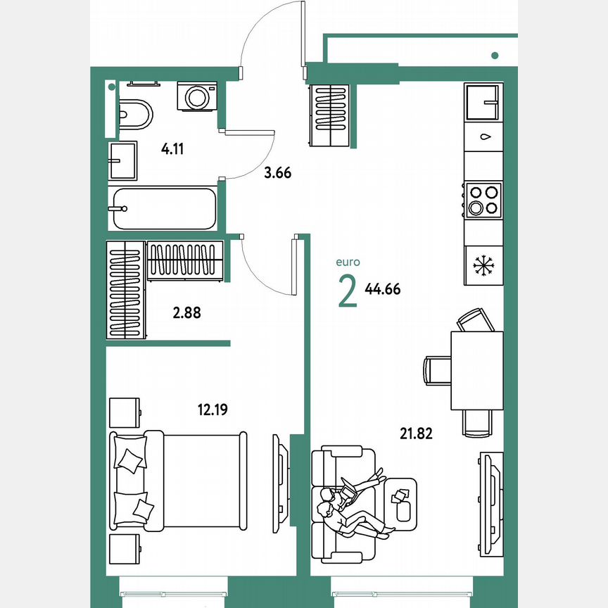 1-к. квартира, 44,7 м², 2/23 эт.